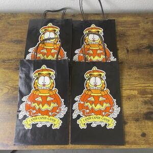 Vtg Set 4 Garfield Halloween Trick or Treat Paper Bags Large 8"x13"